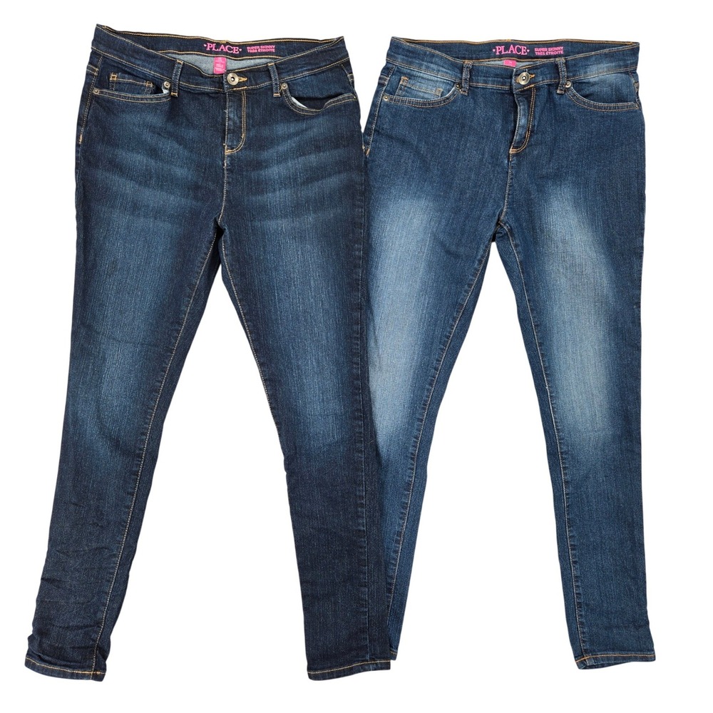 The Children's Place 14 Plus Super Skinny Jeans Girls Dark & Medium Bundle 2pk